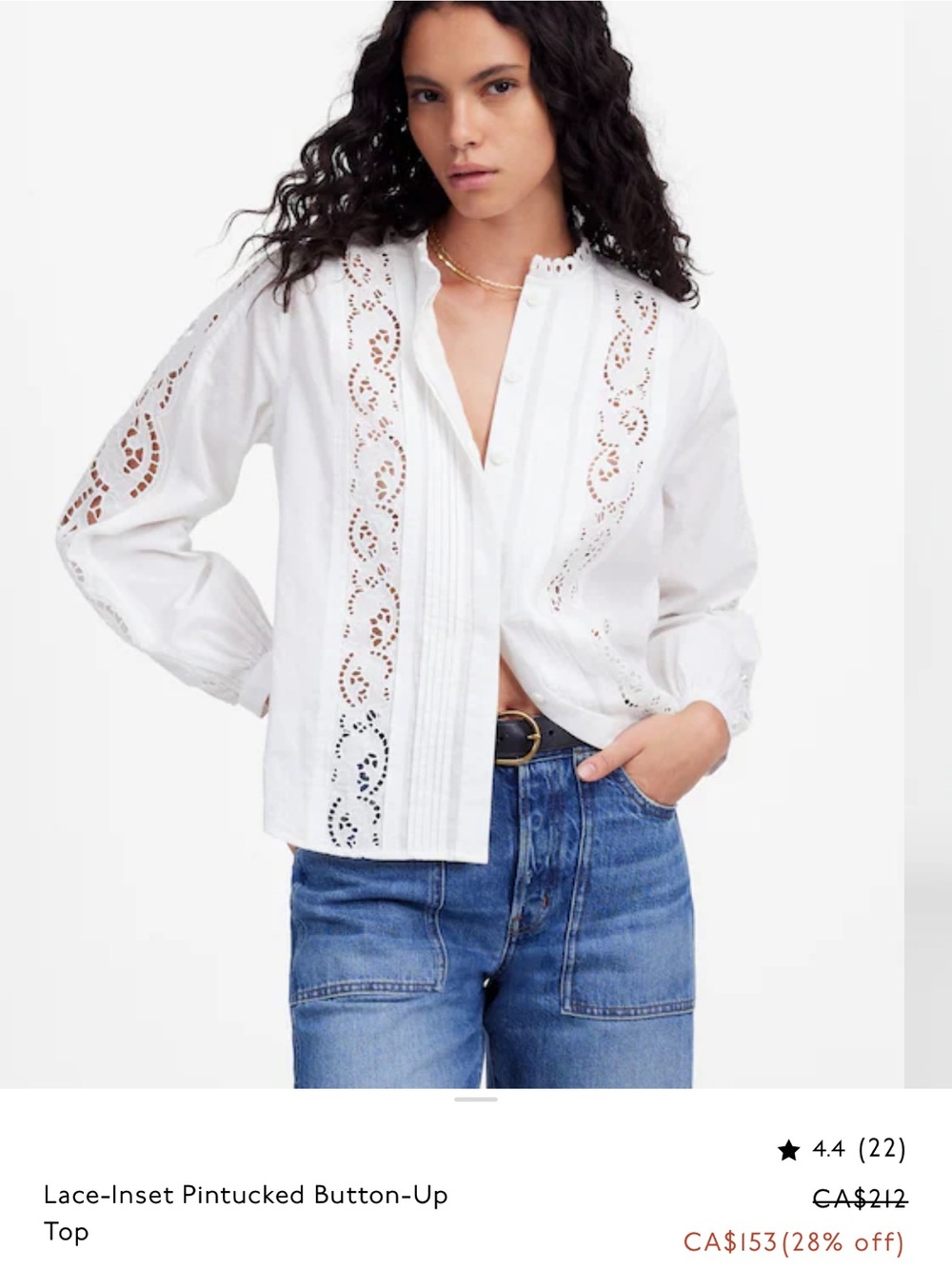Madewell Lace-Inset Pintucked Button-Up Top - White
